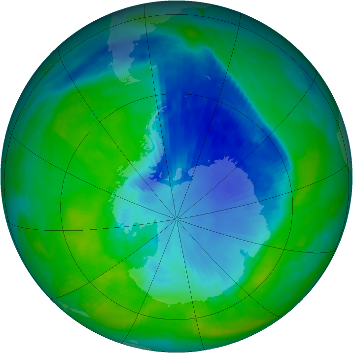 Antarctic ozone map for 09 December 1998